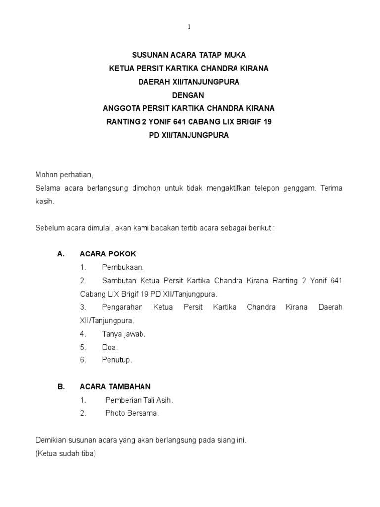 Arisan, rapat, dan acara syukuran, serta. Susunan Acara Persit Pdf