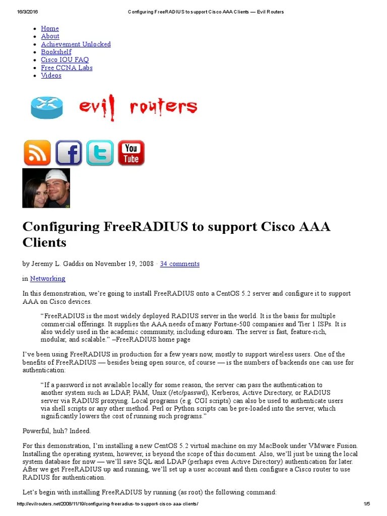 Configuring FreeRADIUS To Support Cisco AAA Clients - Evil Routers | PDF | Radius | Computer ...