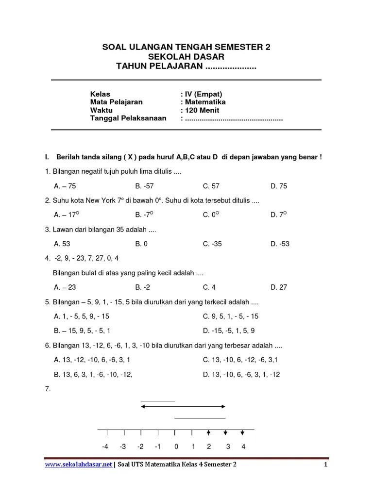 Sifat penjumlahan pada soal nomor 1 adalah. Soal Uts Matematika Kelas 4 Semester 2 Pdf Pdf