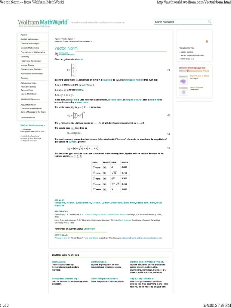 Vector Norm - From Wolfram MathWorld | PDF | Norm (Mathematics ...