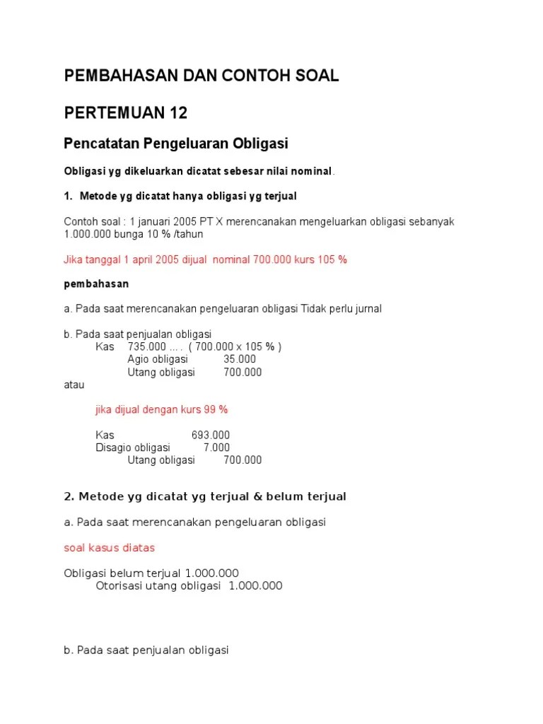 Pembahasan Dan Contoh Soal Pertemuan 12 Pencatatan Pengeluaran Obligasi1 |  PDF