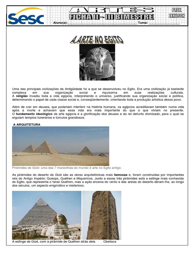 Ficha História Da Arte - Arte Egito | PDF | Antigo Egito | Pirâmides ...