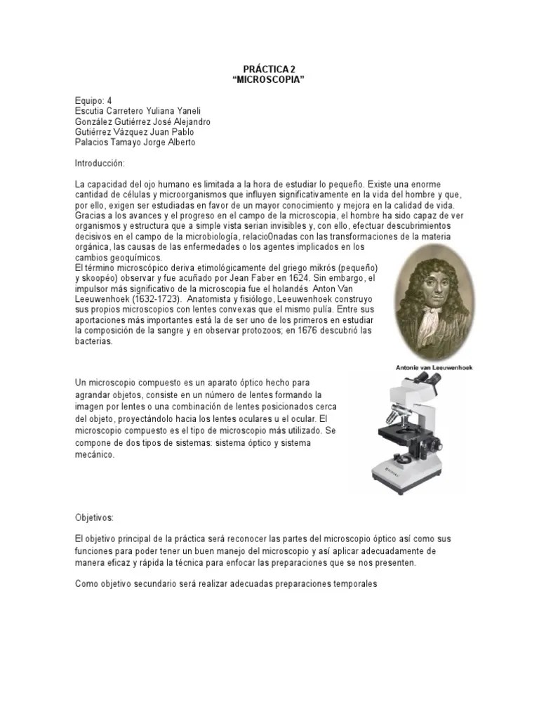 PRÁCTICA-2 Microscopia | PDF | Microscopio | Óptica