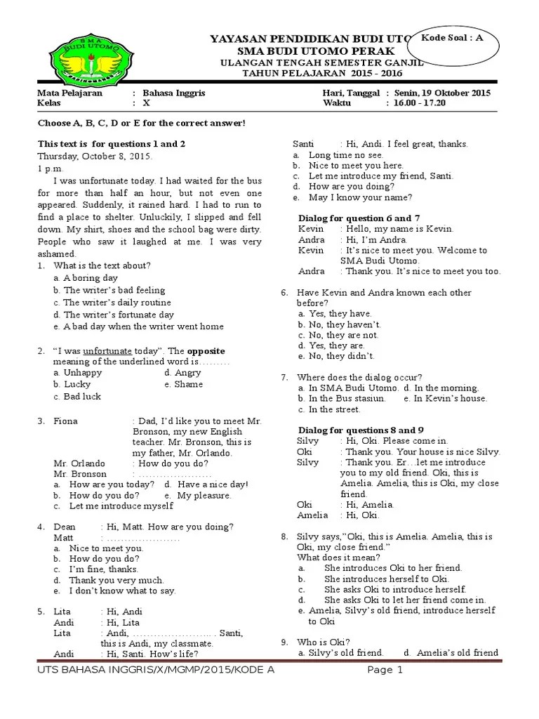 Inggris kelas x semester genap kurtilas sebagai referensi siswa sma/ma/smka/mak/sederajat belajar online, sebelum menghadapi ujian penilaian akhir semester . Contoh Soal Uts Kelas 7 Semester 2 Bahasa Inggris Berbagai Contoh