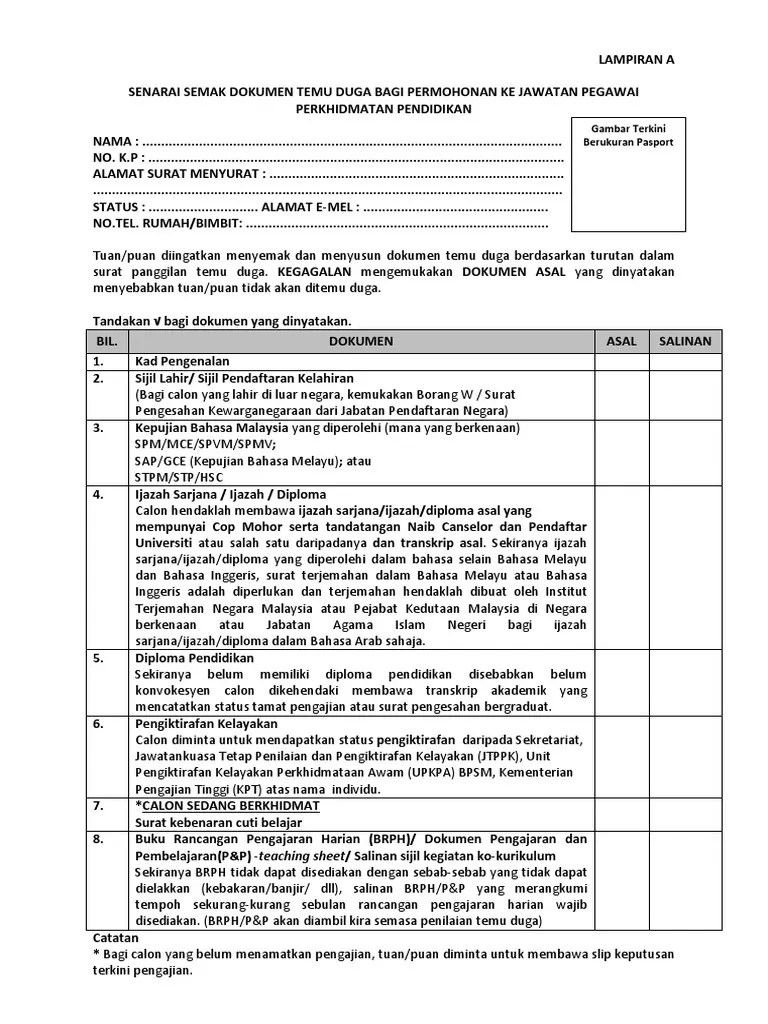 Hebahan keputusan temu duga pengambilan khas spp gred dg41 secara contract of service (cos) oleh kementerian pendidikan malaysia. Senarai Semak Spp Pdf
