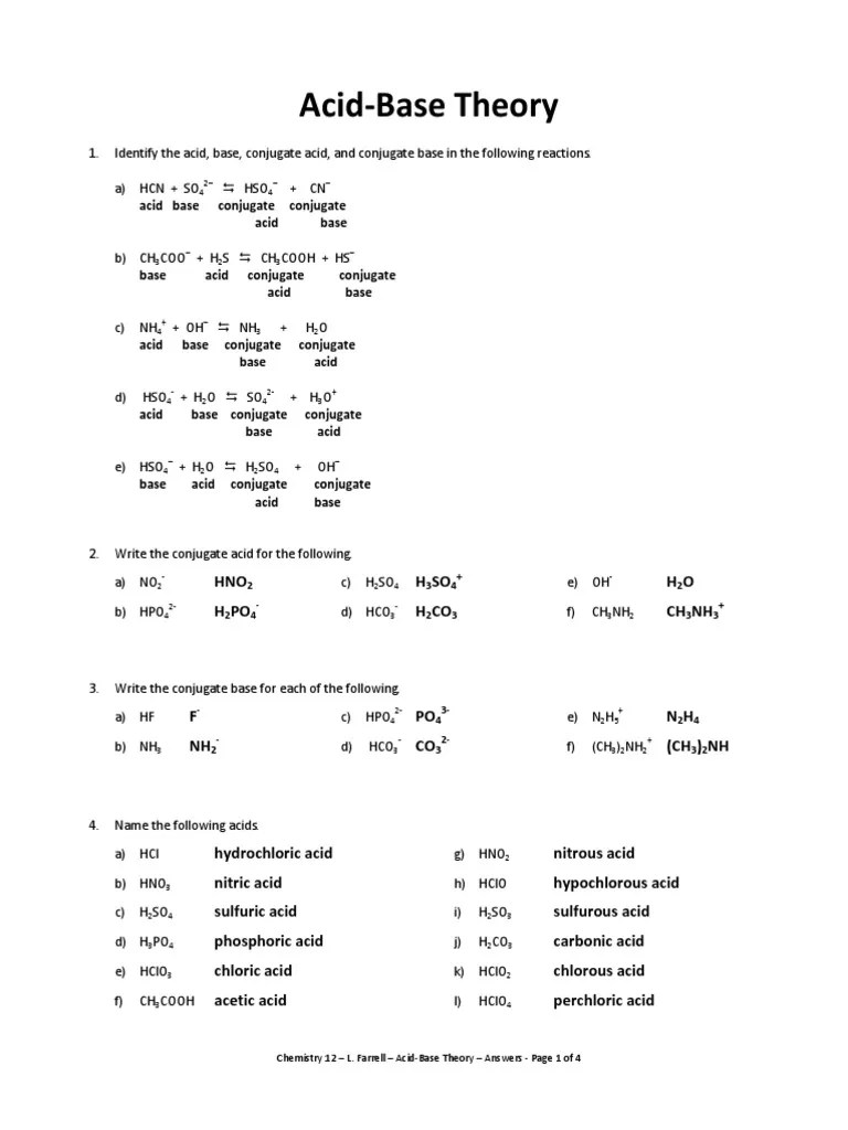 Acid Base Theory Answers | Download Free PDF | Acid | Hydroxide