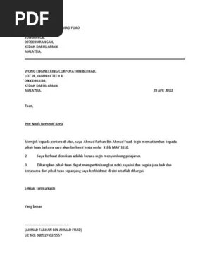 Aku memang marah gila ni kat … Contoh Surat Berhenti Kerja Notis Sebulan Pdf