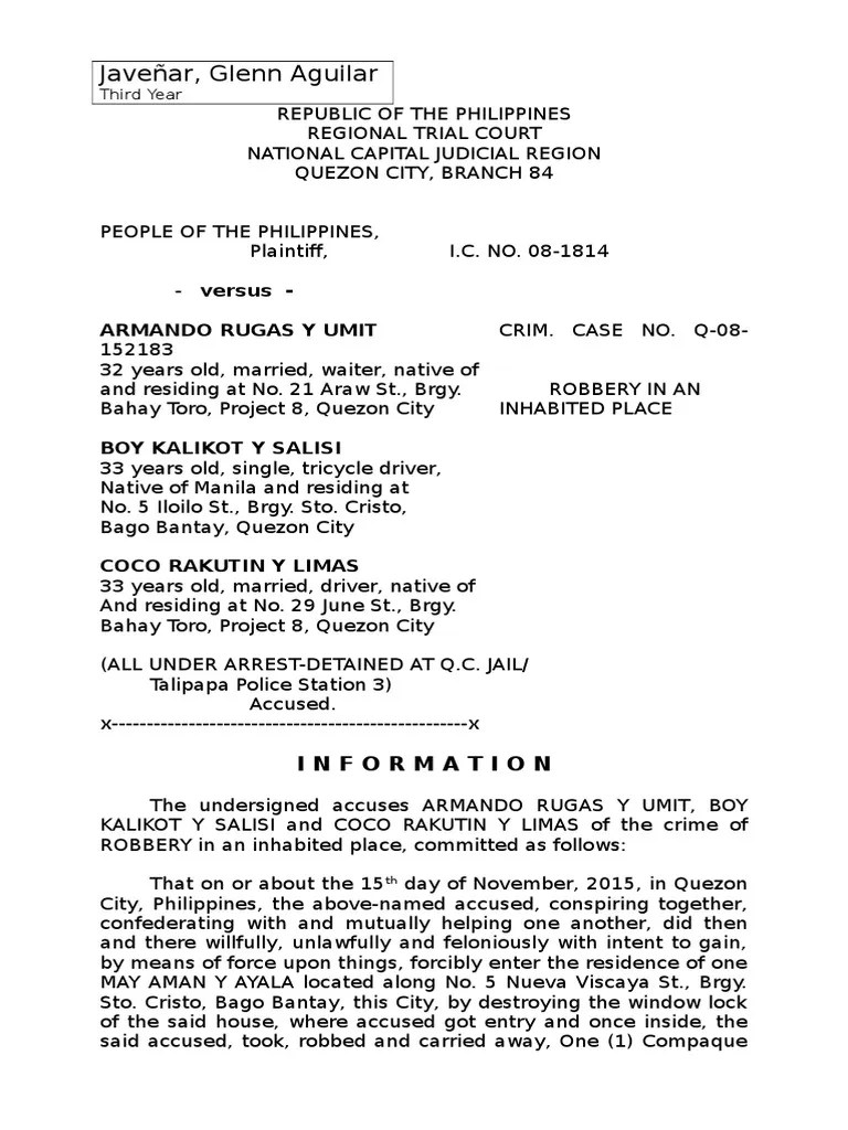 Information For Robbery | PDF | Judiciaries | Government Information