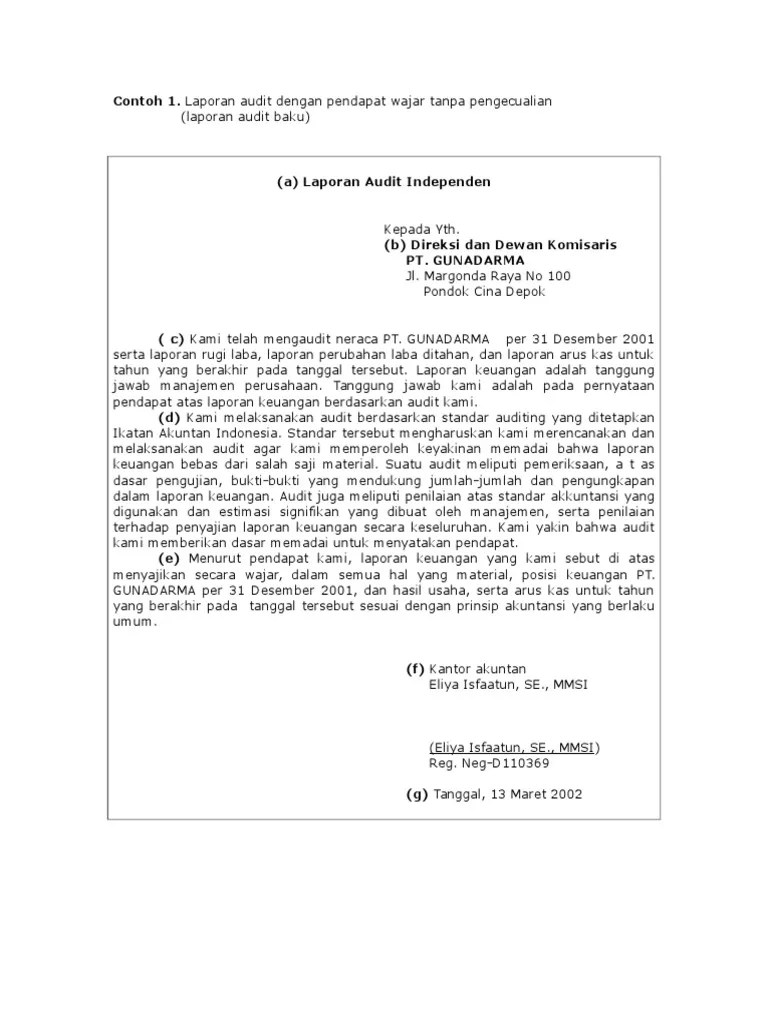 Contoh Laporan Auditor Independen Tidak Wajar Pdf 