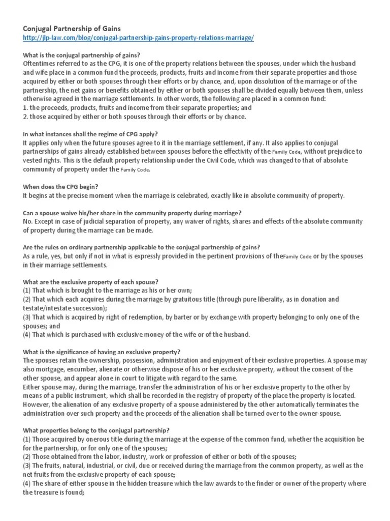 Absolute Community Of Property Vs. Conjugal Partnership Of Gains | PDF | Community Property ...