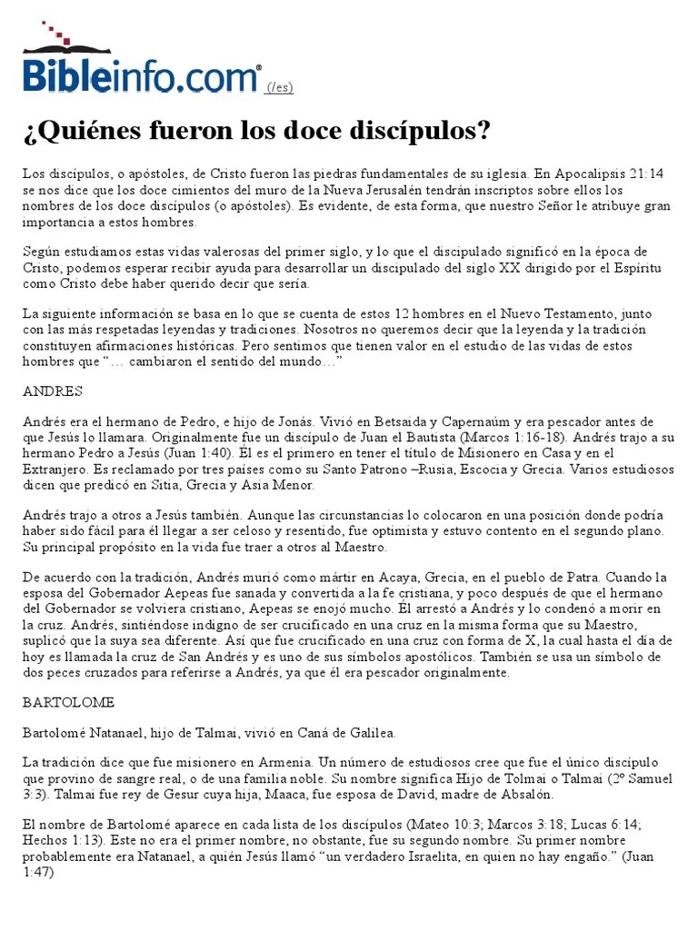 ¿Quiénes Fueron Los Doce Discípulos - Bibleinfo | PDF | San Pedro | Jesús