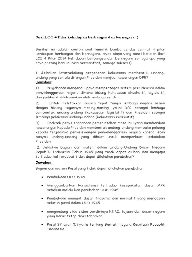 Soal LCC 4 Pilar Kehidupan Berbangsa Dan Bernegara | PDF