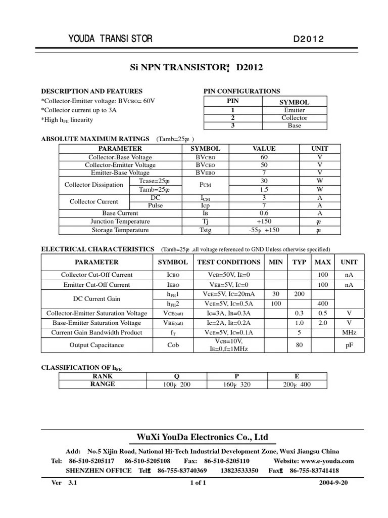 Transistor D2012 Pdf