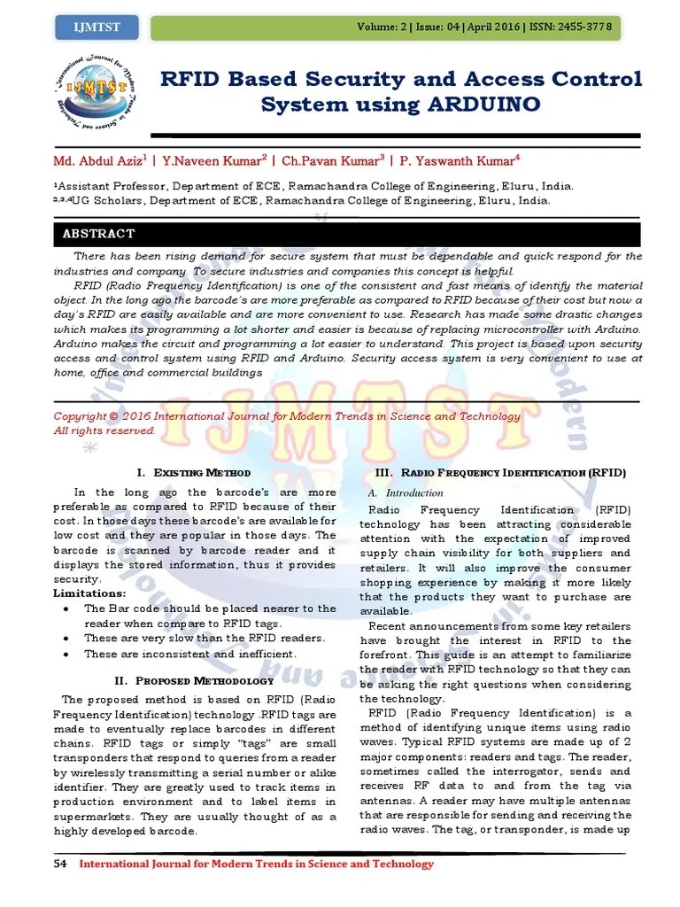 RFID Based Security And Access Control System Using ARDUINO | PDF ...