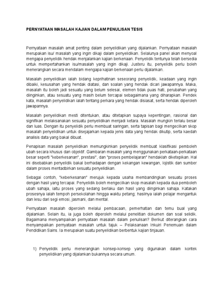 1.4 kepentingan kajian • nyatakan . Pernyataan Masalah Kajian Dalam Penulisan Tesis Pdf