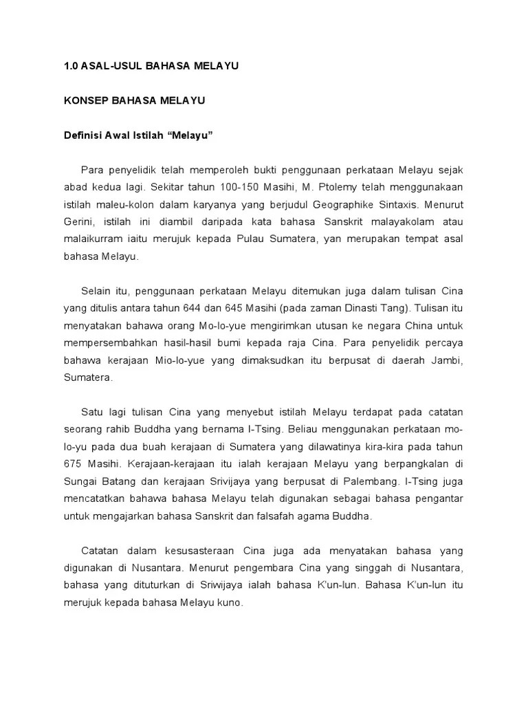 Asal-Usul Bahasa Melayu | PDF