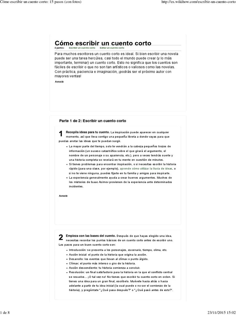 Cómo Escribir Un Cuento Corto_ 15 Pasos (Con Fotos) | PDF | Narración ...