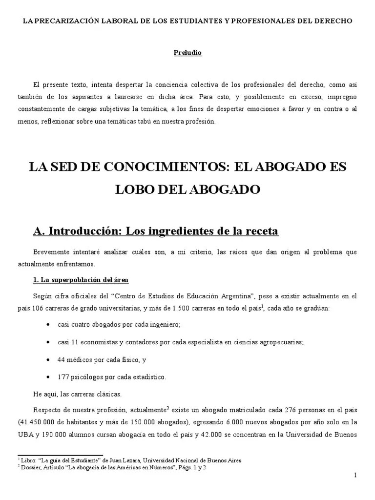 La Precarización Laboral De Los Abogados Jr. Y Estudiantes | PDF | Derecho Laboral | Salario