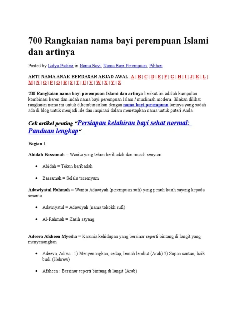 700 Rangkaian Nama Bayi Perempuan Islami Dan | PDF