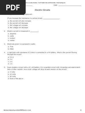 Students determine the rules that govern voltages and currents of series and parallel circuits. Electric Circuits Grade 9 Free Printable Tests And Worksheets Helpteaching Pdf Series And Parallel Circuits Electrical Network