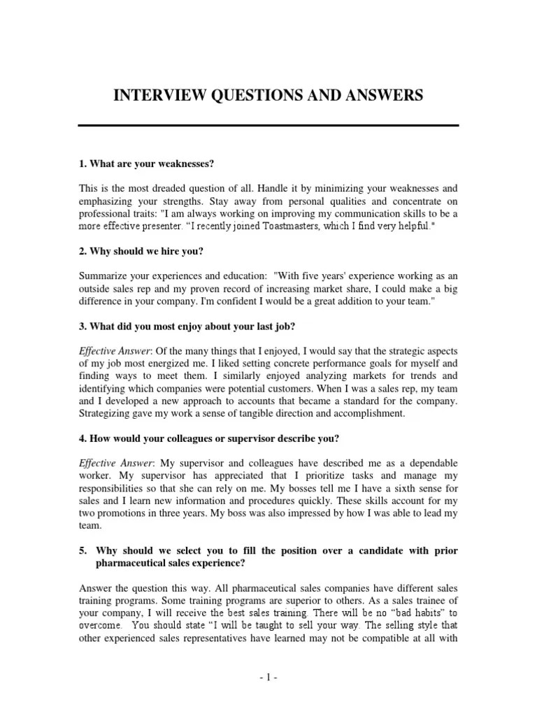 Interview Questions | PDF | Sales | Pharmaceutical Industry