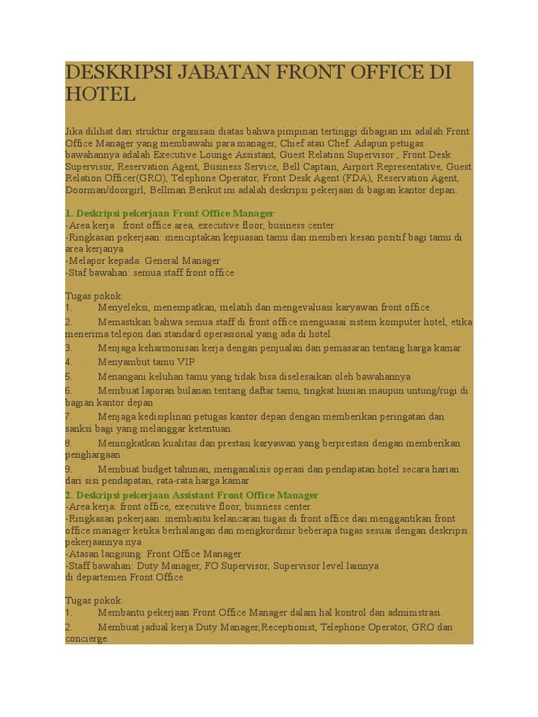 Contoh Laporan Bulanan Front Office Manager