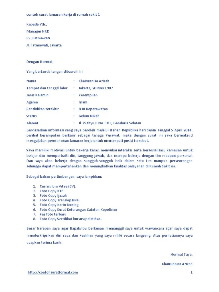 Contoh Surat Lamaran Rumah Sakit - Perumperindo.co.id