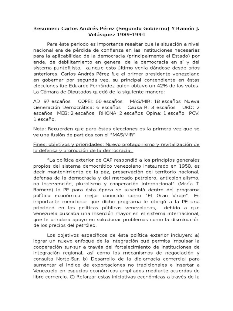 Resumen De Carlos Andrés Pérez 2do Período | PDF | Venezuela | Democracia