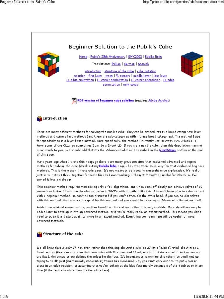 Beginner Solution To The Rubik's Cube: A Step-by-Step Guide To Solving ...