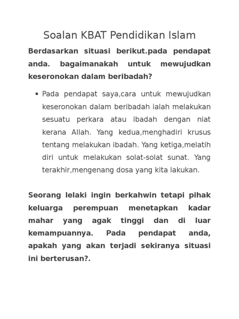 Harapan saya semoga buku ini dapat membantu pelajar dalam teknik menjawab soalan kbat pentaksiran tingkatan 3 pendidikan islam. Cara Menjawab Soalan Kbat Pendidikan Islam