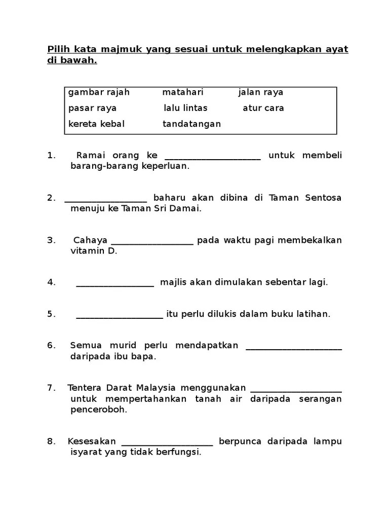 4) ada juga kata majmuk yang terbentuk daripada dua patah kata yang berbeza. Latihan Kata Majmuk Pdf