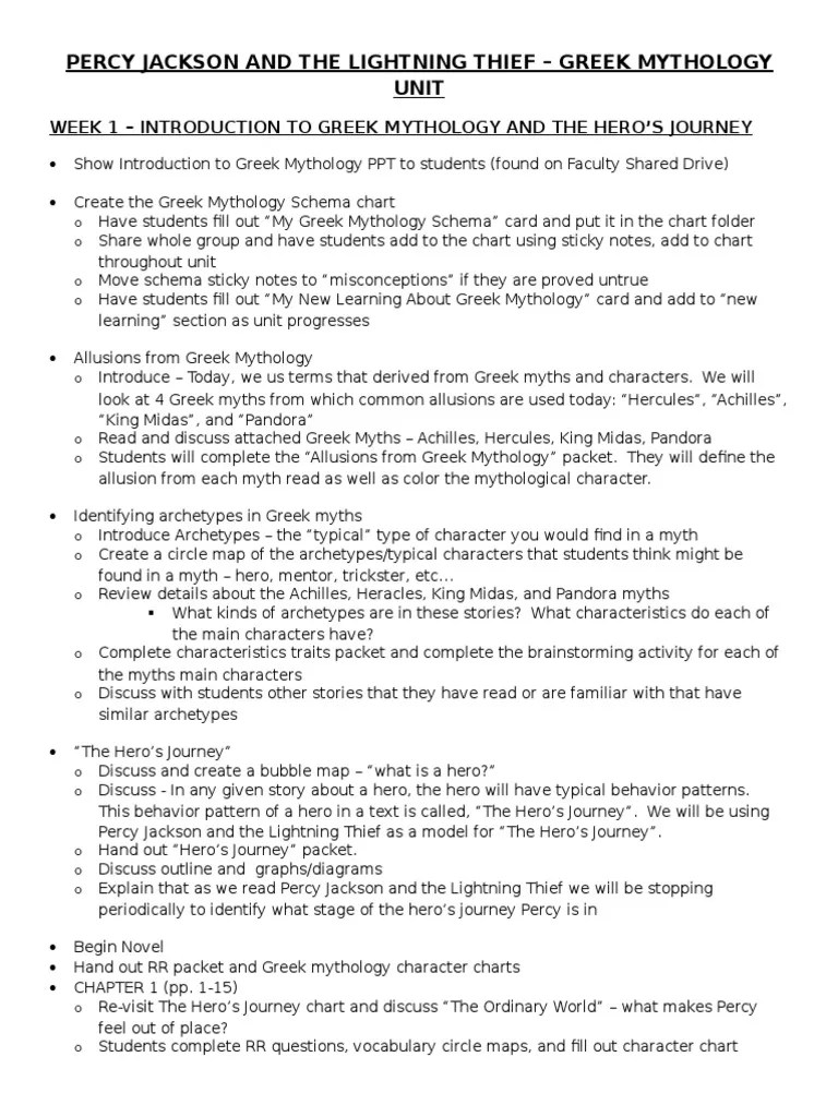 percy jackson lesson plan greek mythology mythology