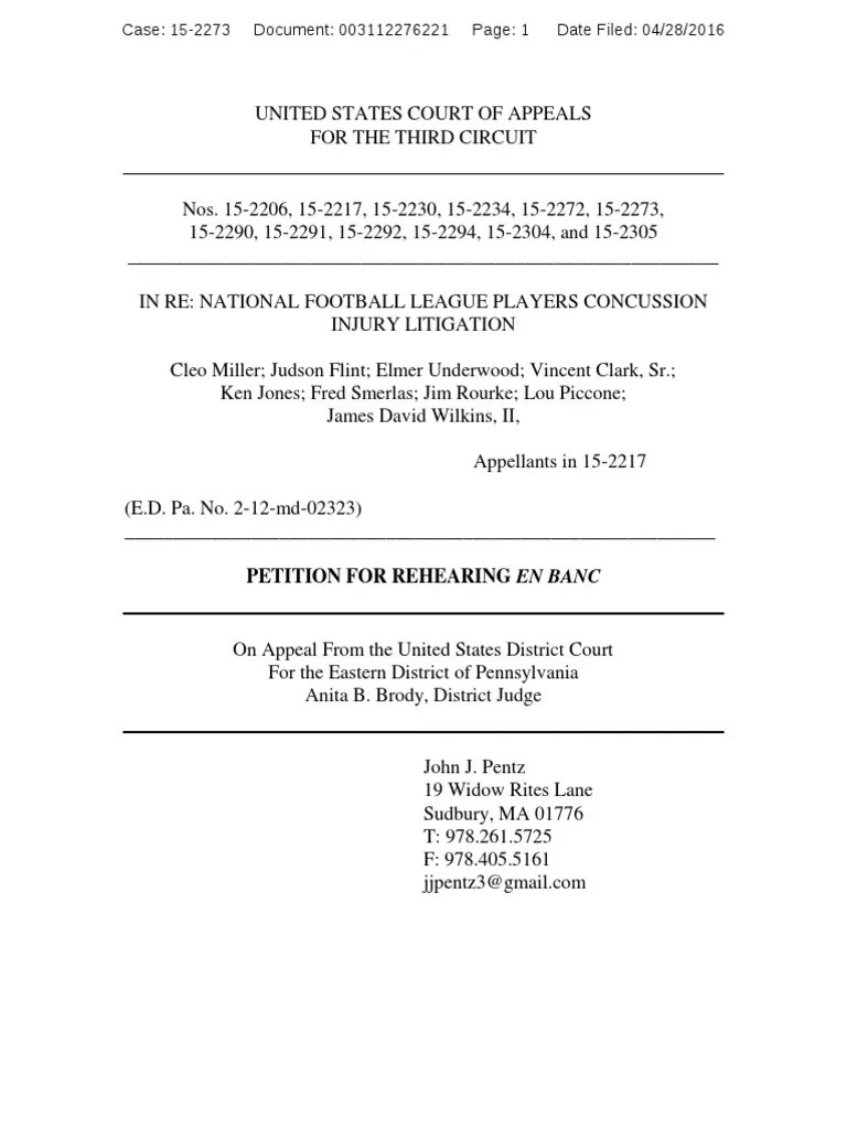 NFL Players Petition For Rehearing En Banc With 3rd Circuit Court | Download Free PDF | Class ...