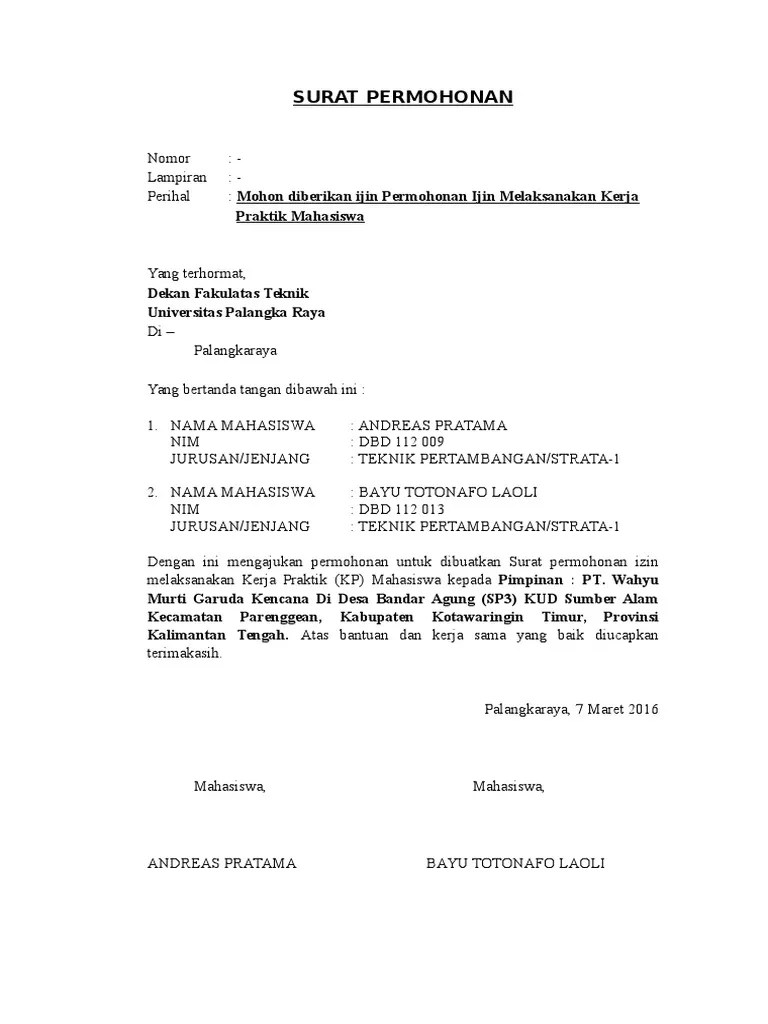 Jurusan teknik sipil fakultas teknik universitas jenderal achmad yani 2012 lembar pengesahan pedoman kerja praktek ini telah diperiksa dan diverifikasi oleh . Contoh Surat Permohonan Izin Kuliah Kepada Atasan Doc Nusagates