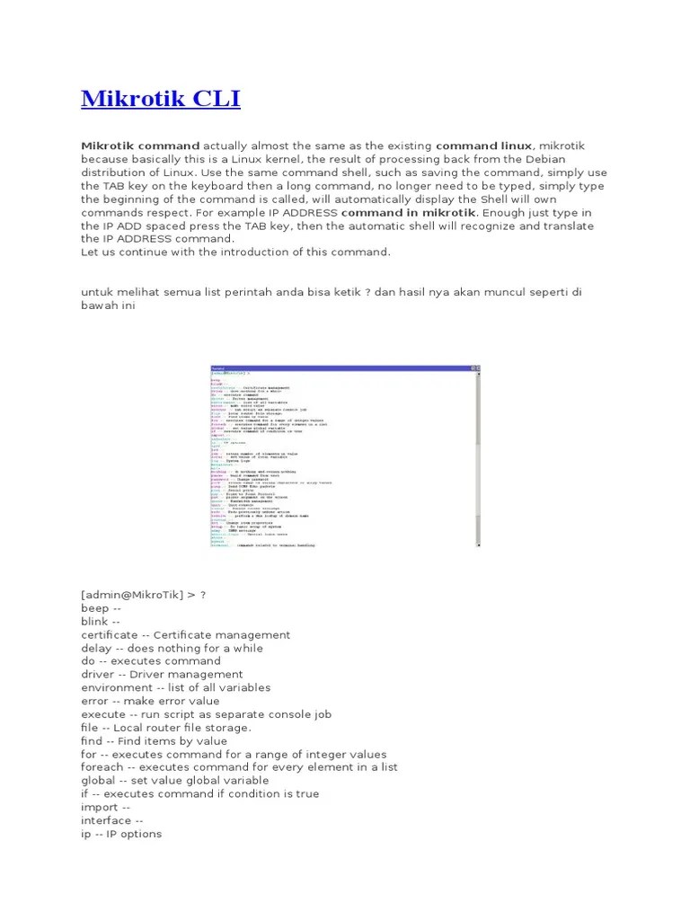 Mikrotik CLI | PDF | Firewall (Computing) | Router (Computing)