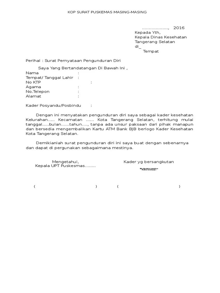 Kumpulan contoh surat pengunduran diri ketua komite sekolah yang baik dan benar 2019. Contoh Kop Surat Pengunduran Diri Kerja Contoh Kop Surat