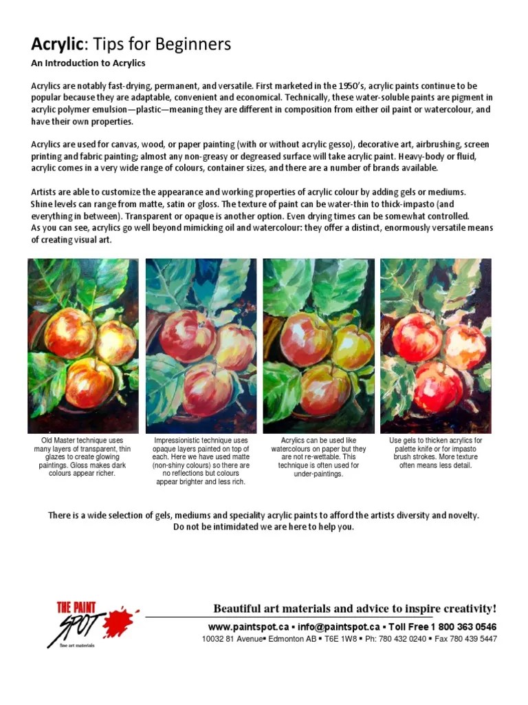 Acrylic Tips For Beginners | PDF | Acrylic Paint | Oil Painting