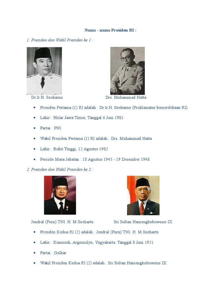 Nama Nama Presiden | PDF