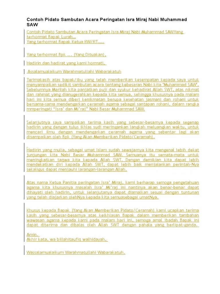 Contoh pidato sambutan isra mi raj nabi muhammad cara cuitan dokter. Contoh Kata Sambutan Ketua Panitia Acara Isra Miraj