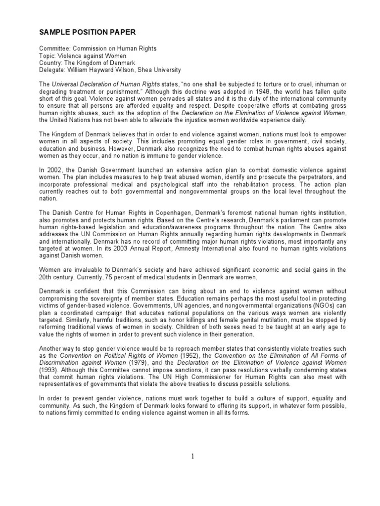 Footnote format or insert the bibliography at the end. 5 Sample Position Paper | Violence Against Women | Human ...