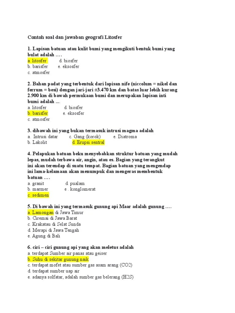 Perubahan sosial dan dampaknya (kurikulum 2013) di sini 4. Contoh Soal Dan Jawaban Geografi Litosfer Pdf