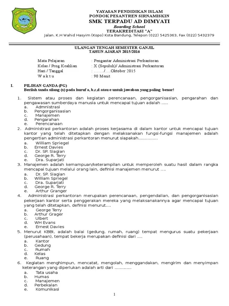 Menulis dalam bahasa inggris pada tingkat operasional dasar soal: Contoh Soal Administrasi Perkantoran Kelas 10 - Guru Paud