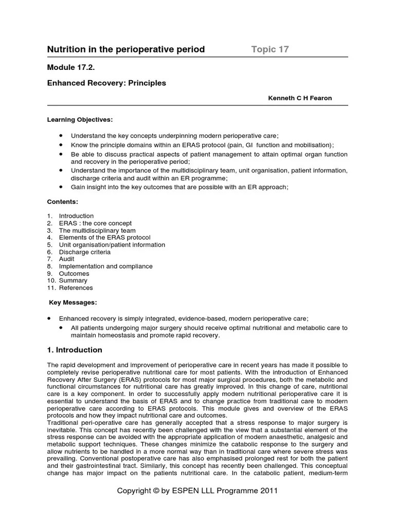 17 - Enhanced Recovery Principles | PDF | Surgery | Patient