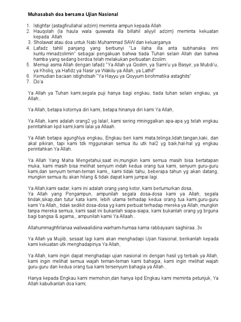 Jumat, 18 juni 2021 09:27. Muhasabah Doa Bersama Ujian Nasional Pdf