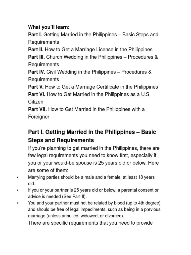 Part I. Getting Married In The Philippines - Basic Steps And Requirements | PDF | Marriage ...