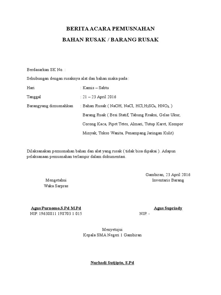 Download contoh surat peminjaan barang serba guna. Berita Acara Pemusnahan Barang