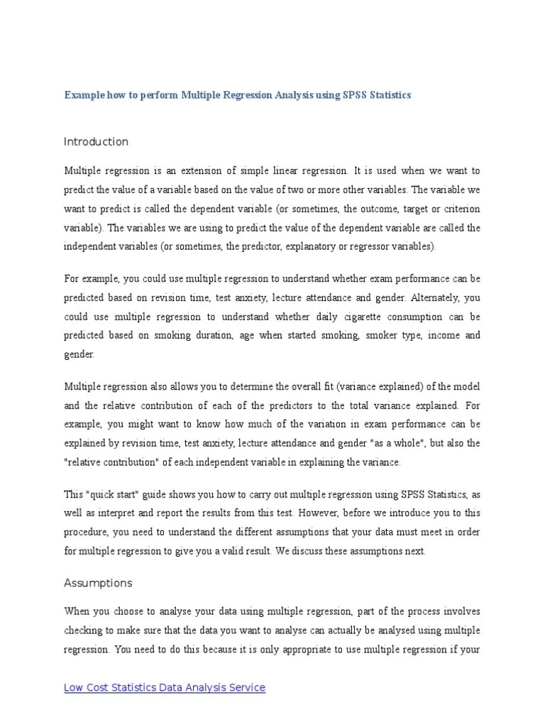 Example How To Perform Multiple Regression Analysis Using SPSS Statistics | PDF | Regression ...