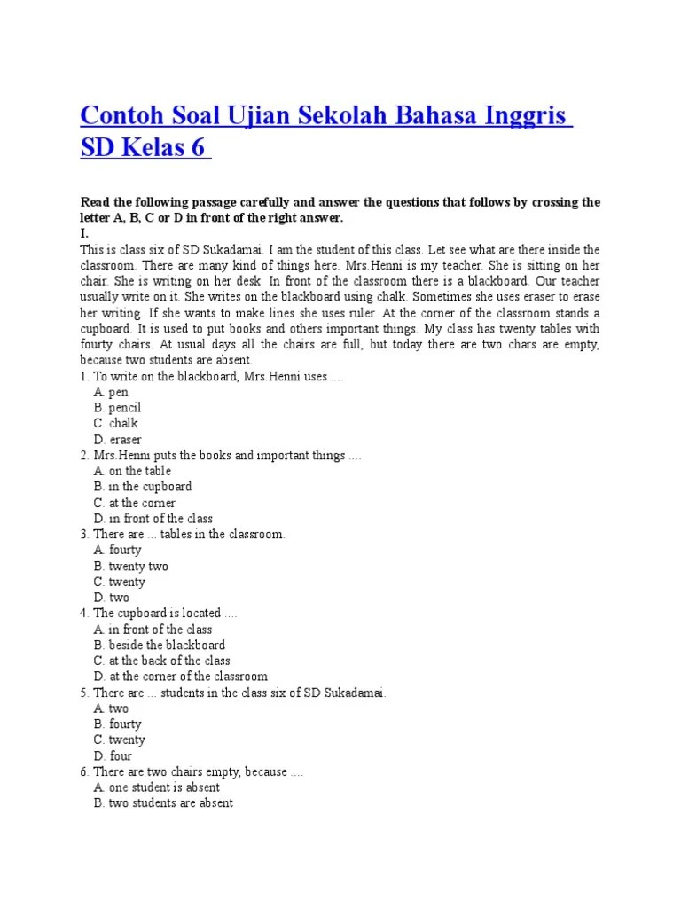 Soal un bahasa inggris kelas 6 sd pdf. Soal Ujian Sekolah Bahasa Inggris Sd Kelas 6 Pdf Wet Season Classroom