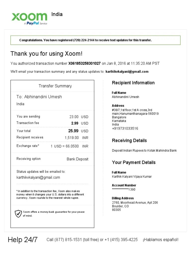 Xoom Money Transfer From Us To India