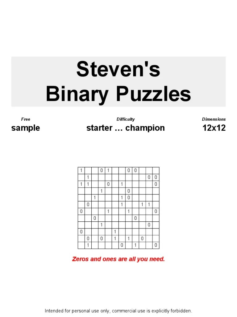 Binary Puzzles Sample | PDF | Applied Mathematics | Theoretical ...